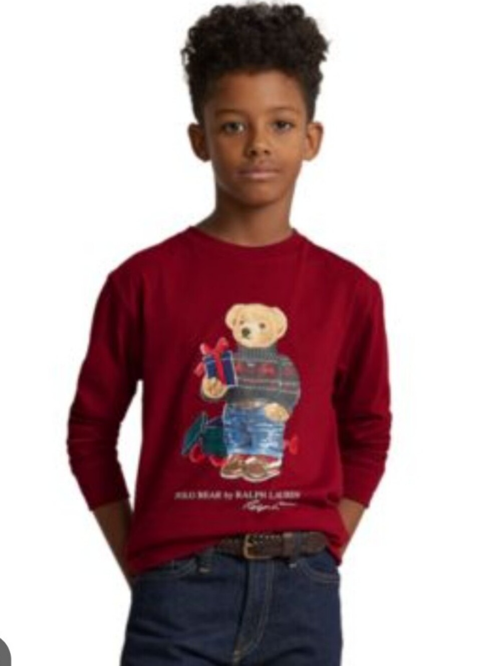 Polo by Ralph Lauren Boys' Burgundy Bear Graphic Long-Sleeve Tee